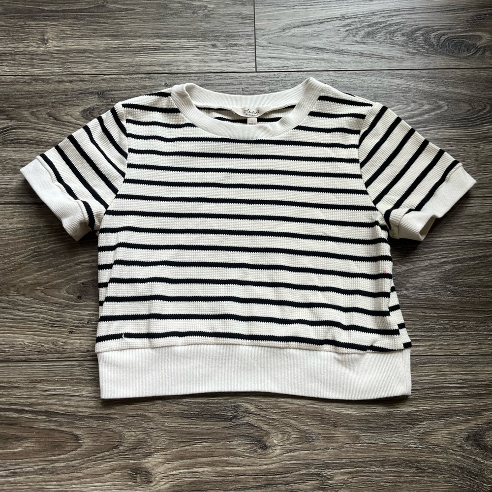 Atelier Waffle Knit Striped Cropped Top